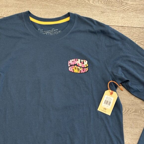 Howler Bros Long Sleeve T-Shirt Mens Small Bubblegum Key Largo Blue Casual NWT - Picture 2 of 8